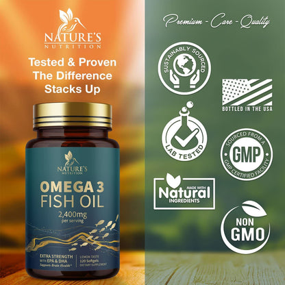 Omega 3 Fish Oil Capsules 3X Strength 2400Mg EPA & DHA, Highest Potency