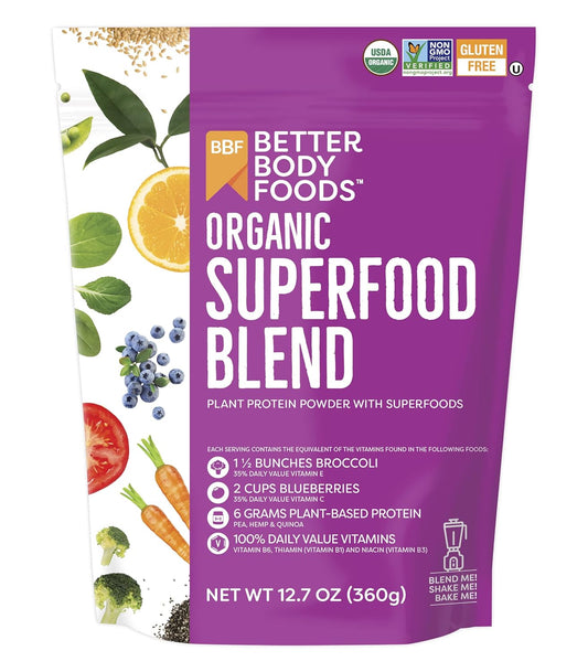 Betterbody Foods Organic Superfood Powder with Protein, Vitamins C, E, and B12 (12.7 Oz.)