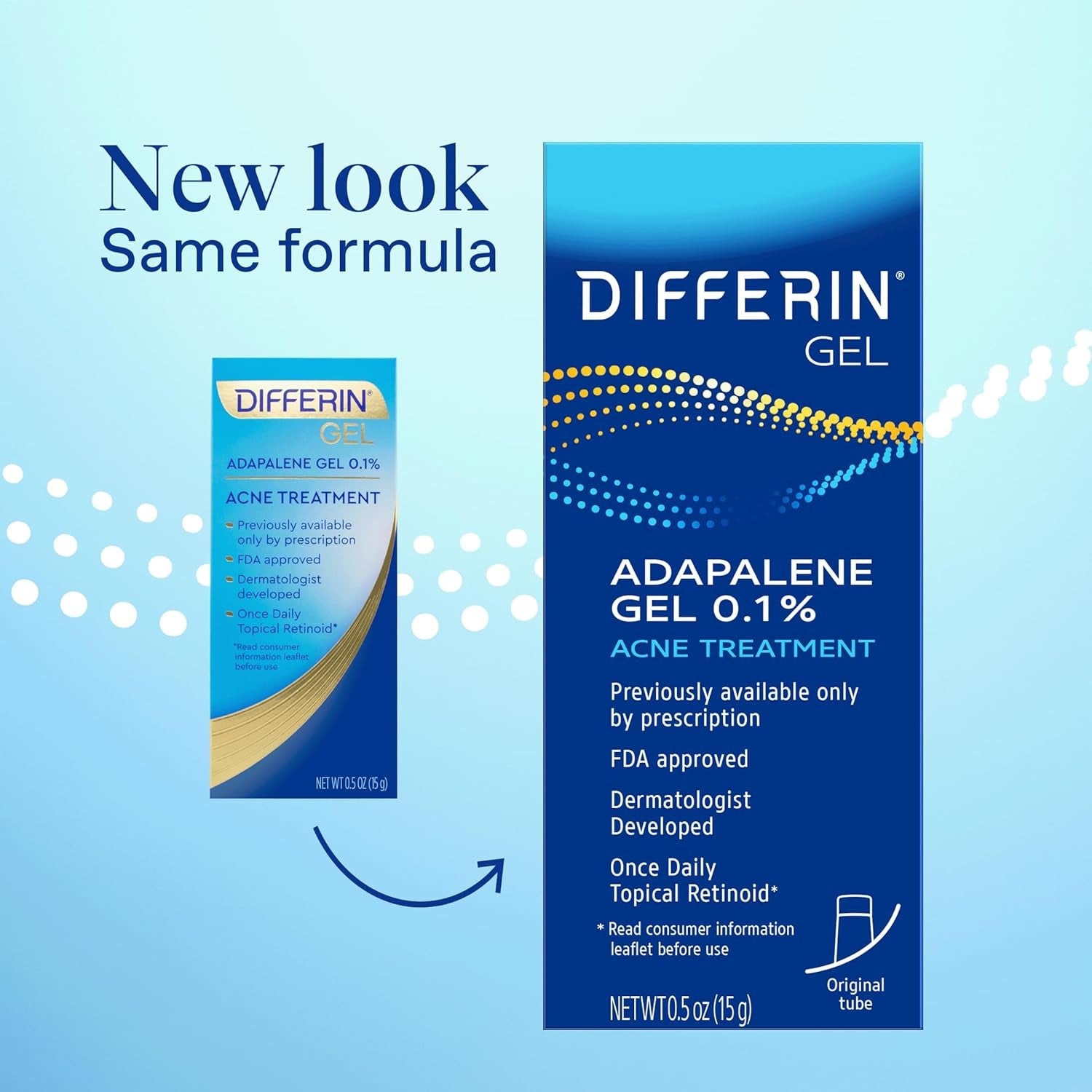 Differin Acne Treatment Gel, 30 Day Supply, Retinoid Treatment for Face with 0.1% Adapalene, Gentle Skin Care for Acne Prone Sensitive Skin, 15G Tube