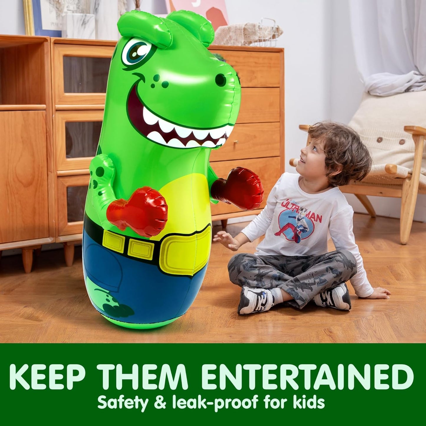 JOYIN Inflatable T-Rex Dinosaur Bopper 47 Inches, Bop Bag Inflatable Punching Toy, Kids Punching Bag with Bounce-Back Action