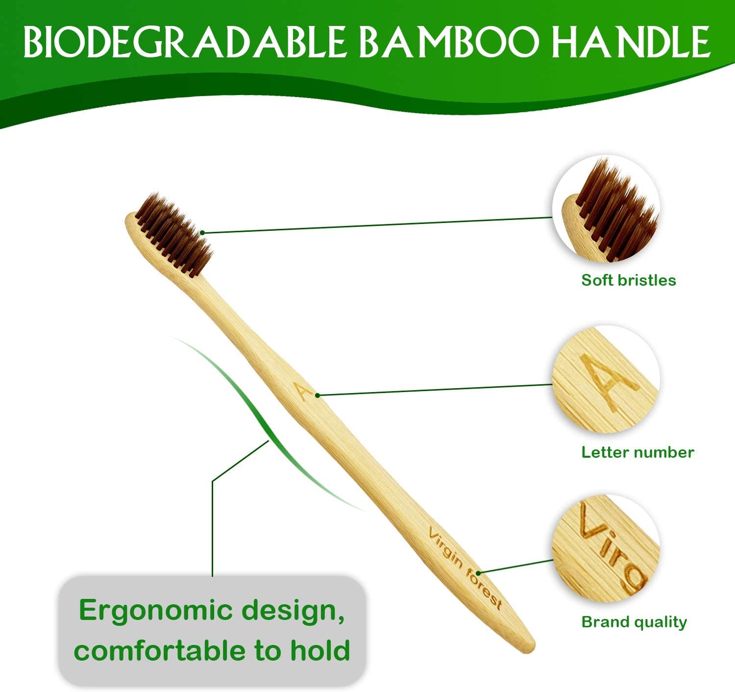 10 Pcs Soft Bristles Bamboo Toothbrush, Biodegradable Natural Bamboo Charcoal Toothbrushes, Eco Friendly Color Bristle Wood Tooth Brushes