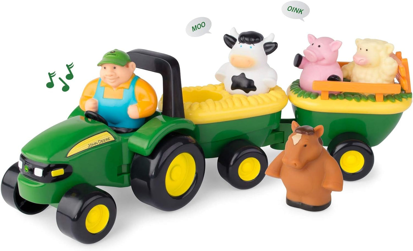 John Deere Animal Sounds Hayride Musical Tractor Toy - Musical Hayride Toddler Toys - Includes Farmer Figure, Tractor, and 4 Farm Animals - Easter Basket Stuffers for Toddler - Ages 12 Months and Up