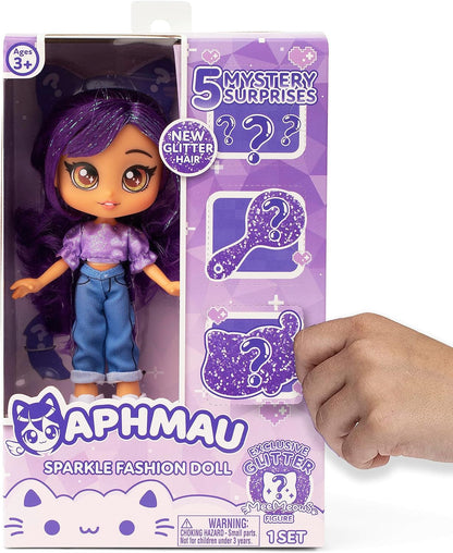 Aphmau Fashion Doll & Accessories Sparkle Edition, 5 Mystery Surprise Toys, Exclusive Glitter Meemeows Mini Figure, Official Merch, 7 Inch