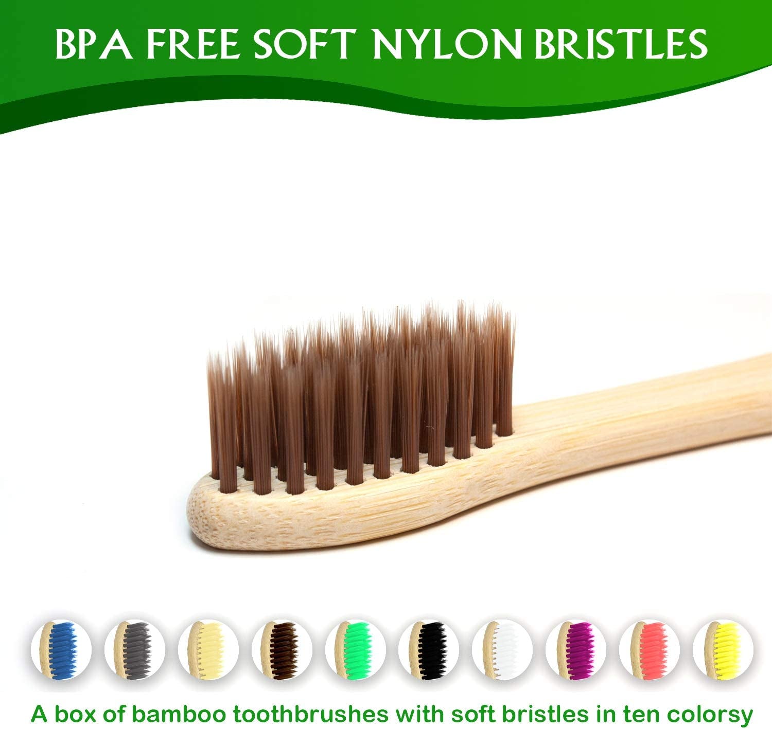 10 Pcs Soft Bristles Bamboo Toothbrush, Biodegradable Natural Bamboo Charcoal Toothbrushes, Eco Friendly Color Bristle Wood Tooth Brushes