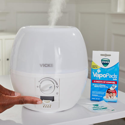 Vicks 3-In-1 Sleepytime Humidifier, 1 Brand Recommended by Pediatricians*. Cool Mist Humidifier with Night-Light, and Essential Oil Diffuser for Baby and Kids Rooms. Visible Cool Mist, White.