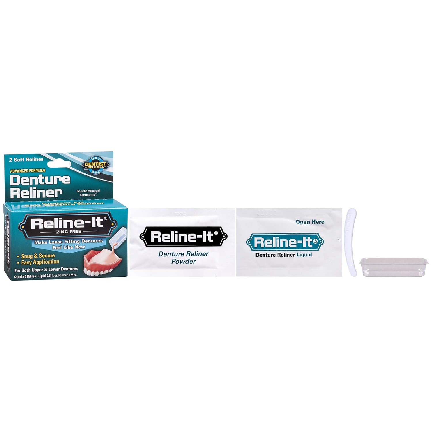 Reline-It Advanced Denture Reliner Kit for Both Upper & Lower Dentures, Easy Application, 2 Soft Relines