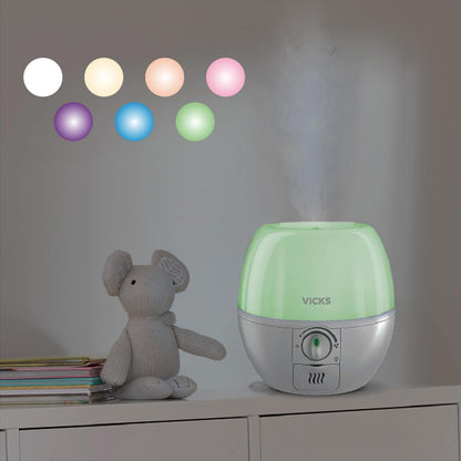 Vicks 3-In-1 Sleepytime Humidifier, 1 Brand Recommended by Pediatricians*. Cool Mist Humidifier with Night-Light, and Essential Oil Diffuser for Baby and Kids Rooms. Visible Cool Mist, White.