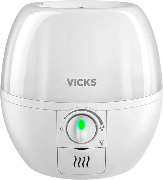 Vicks 3-In-1 Sleepytime Humidifier, 1 Brand Recommended by Pediatricians*. Cool Mist Humidifier with Night-Light, and Essential Oil Diffuser for Baby and Kids Rooms. Visible Cool Mist, White.