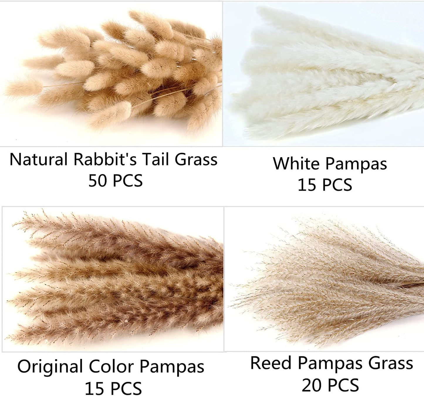 Dried Pampas Grass Decor, 100 PCS Pampas Grass Contains Bunny Tails Dried Flowers, Reed Grass Bouquet for Wedding Boho Flowers Home Table Decor, Rustic Farmhouse Party (White and Brown)