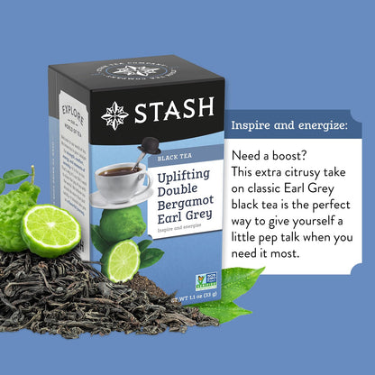 Stash Tea Uplifting Double Bergamot Earl Grey Black Tea - Caffeinated, Non-Gmo Project Verified Premium Tea with No Artificial Ingredients, 18 Count (Pack of 6) - 108 Bags Total