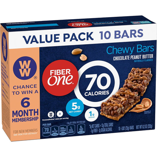 Fiber One 70 Calorie Chewy Snack Bars, Chocolate Peanut Butter, 10 Ct