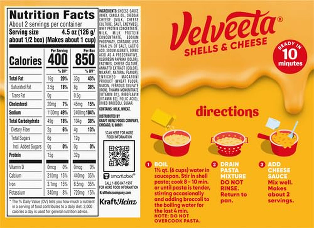 Velveeta Shells & Cheese with Broccoli Florets (9.4 Oz Box)