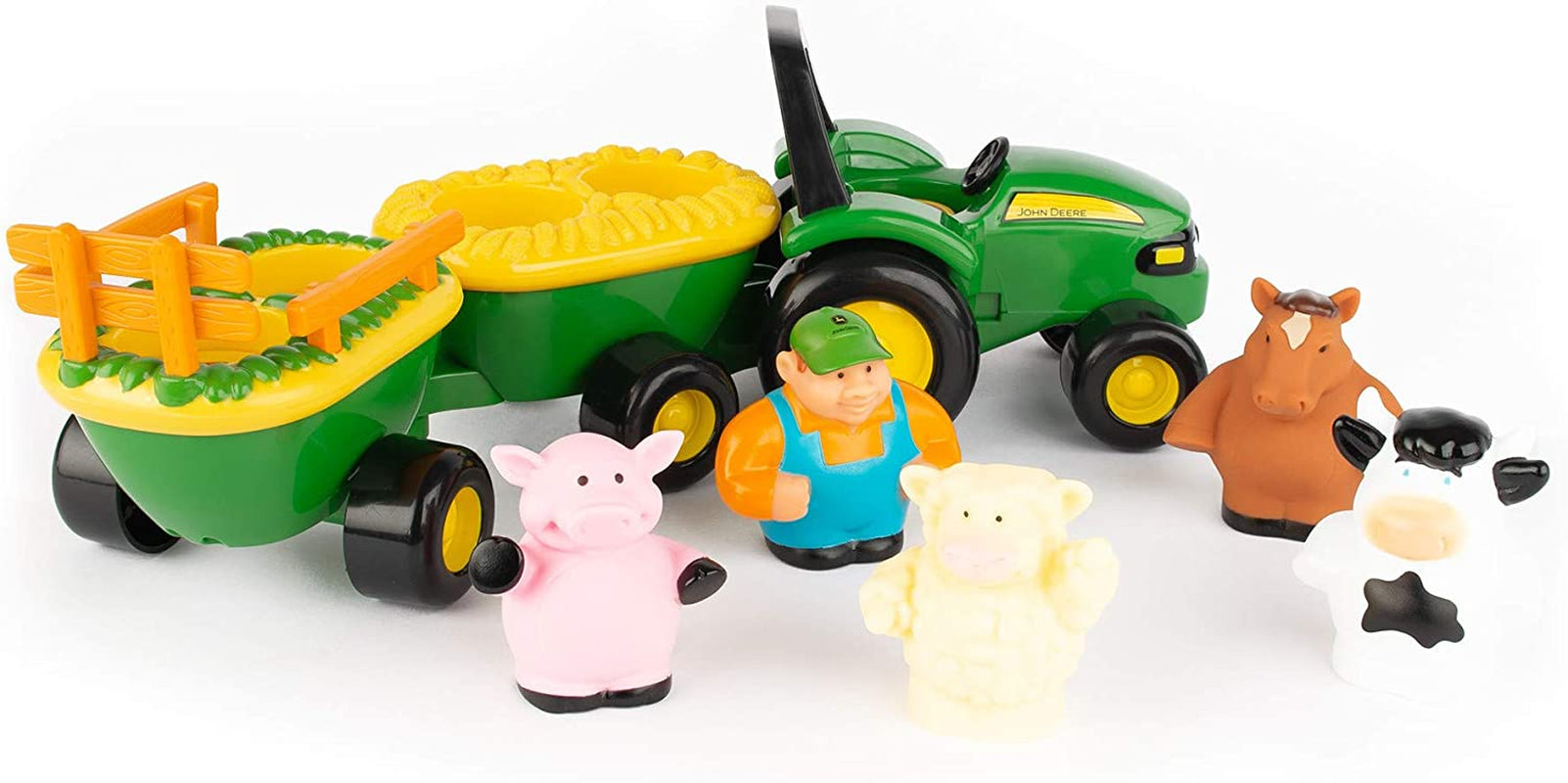 John Deere Animal Sounds Hayride Musical Tractor Toy - Musical Hayride Toddler Toys - Includes Farmer Figure, Tractor, and 4 Farm Animals - Easter Basket Stuffers for Toddler - Ages 12 Months and Up