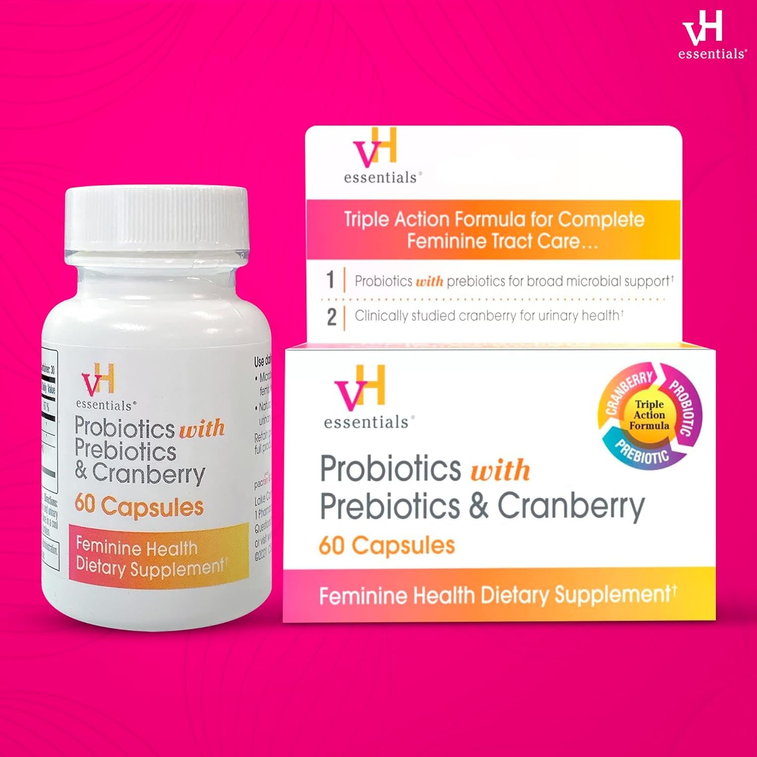 Vh Essentials Probiotics with Prebiotics and Cranberry Feminine Health Supplement - 60 Capsules