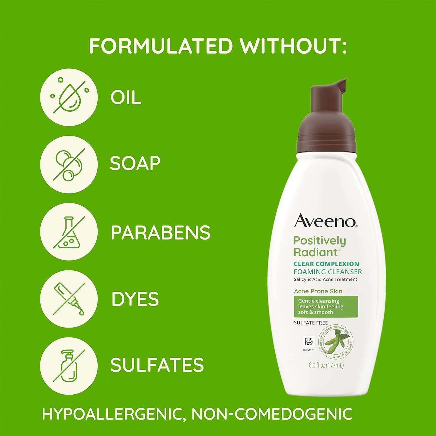 Aveeno Clear Complexion Foaming Facial Cleanser, Scentless, 6 Fl Oz