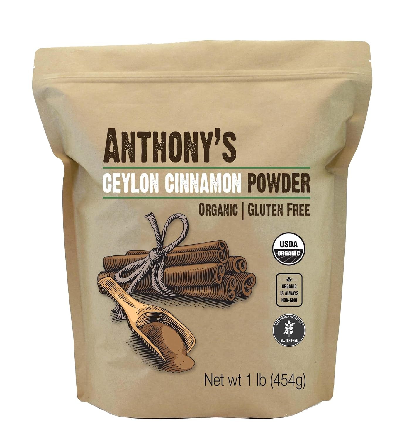 Anthony'S Organic Ceylon Cinnamon Powder, 1 Lb, Ground, Gluten Free, Non GMO, Non Irradiated, Keto Friendly