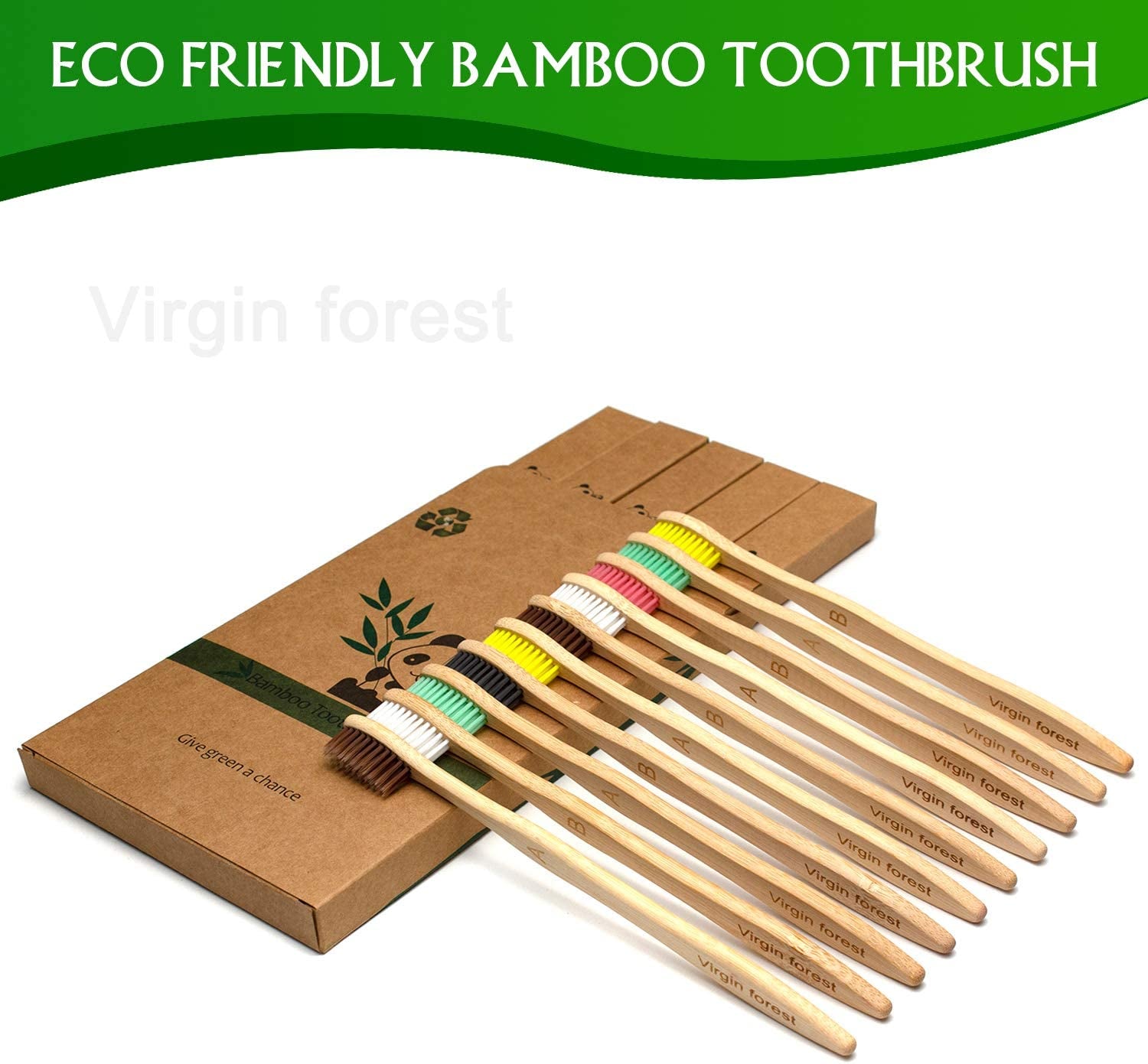 10 Pcs Soft Bristles Bamboo Toothbrush, Biodegradable Natural Bamboo Charcoal Toothbrushes, Eco Friendly Color Bristle Wood Tooth Brushes