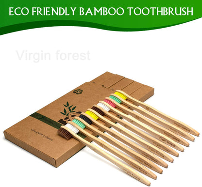 10 Pcs Soft Bristles Bamboo Toothbrush, Biodegradable Natural Bamboo Charcoal Toothbrushes, Eco Friendly Color Bristle Wood Tooth Brushes