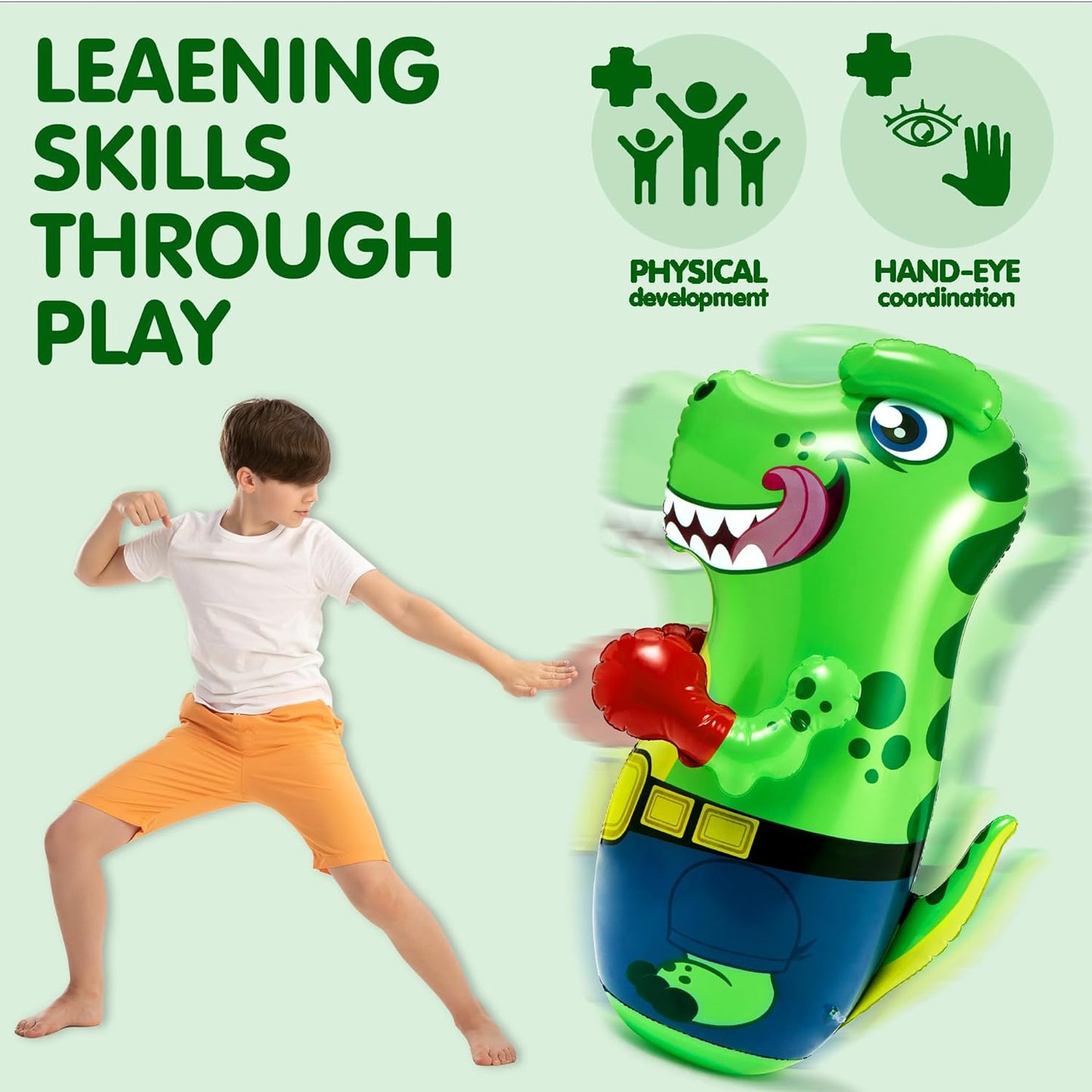 JOYIN Inflatable T-Rex Dinosaur Bopper 47 Inches, Bop Bag Inflatable Punching Toy, Kids Punching Bag with Bounce-Back Action