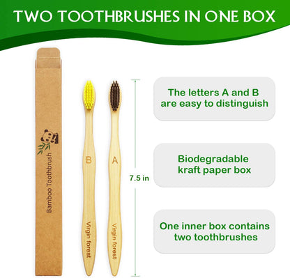 10 Pcs Soft Bristles Bamboo Toothbrush, Biodegradable Natural Bamboo Charcoal Toothbrushes, Eco Friendly Color Bristle Wood Tooth Brushes