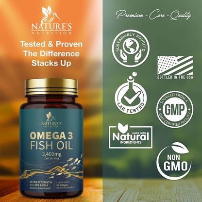 Omega 3 Fish Oil Capsules 3X Strength 2400Mg EPA & DHA, Highest Potency