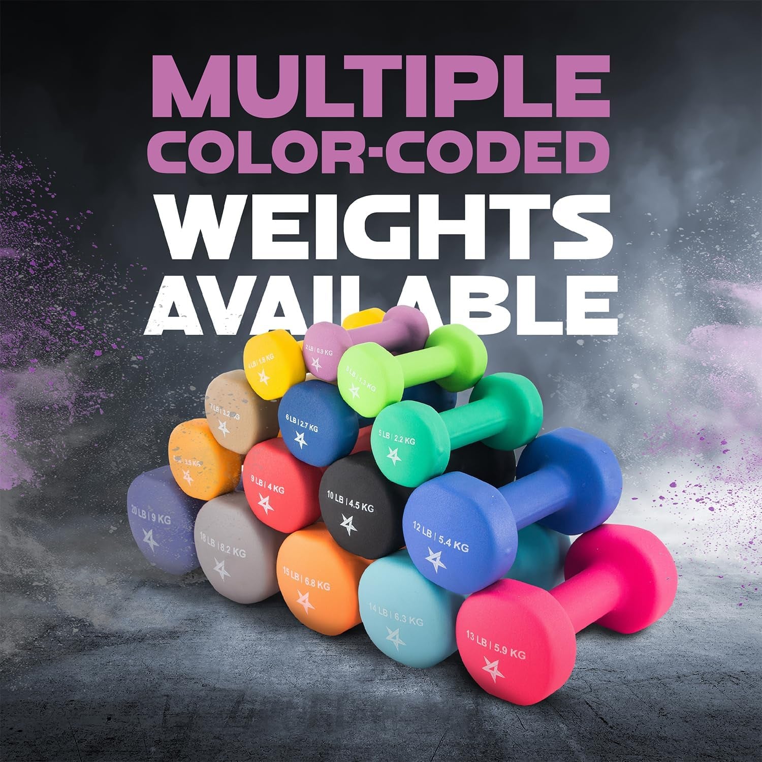 Yes4All Neoprene Coated Dumbbell Hand Weight Sets of 2 - Multiple Weight Options with 15 Colors, Anti-Roll, Anti-Slip, Hexagon Shape