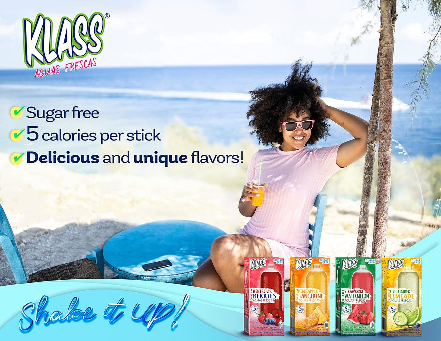 Klass Aguas Frescas Variety Pack, 1 Box of Cucumber Limeade, 1 Box Strawberry Watermelon, 1 Box Hibiscus Berries, 1 Box Pineapple Tangerine (40 Total on the Go Packets)