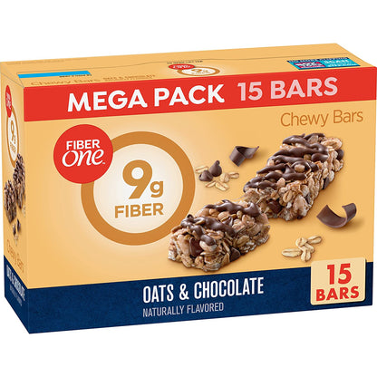 Fiber One Chewy Bars, Oats & Chocolate, Fiber Snacks, Mega Pack, 15 Ct