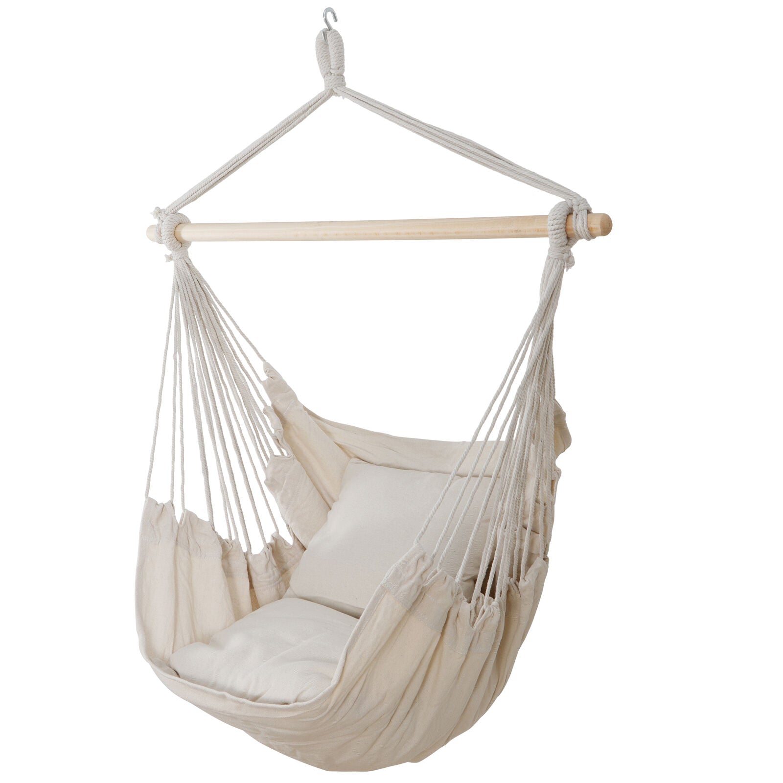 Beige Hammock Chair Swing Hanging Rope Net Chair Porch Patio with 2 Cushions