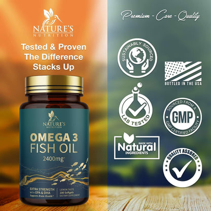 Omega 3 Fish Oil Capsules 3X Strength 2400Mg EPA & DHA, Highest Potency