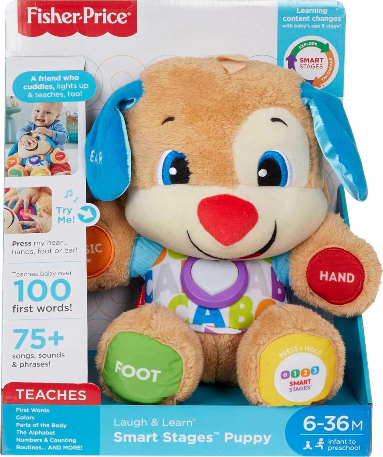 Fisher-Price Laugh & Learn Baby & Toddler Toy Smart Stages Puppy Interactive Plush Dog with Music and Lights for Ages 6+ Months