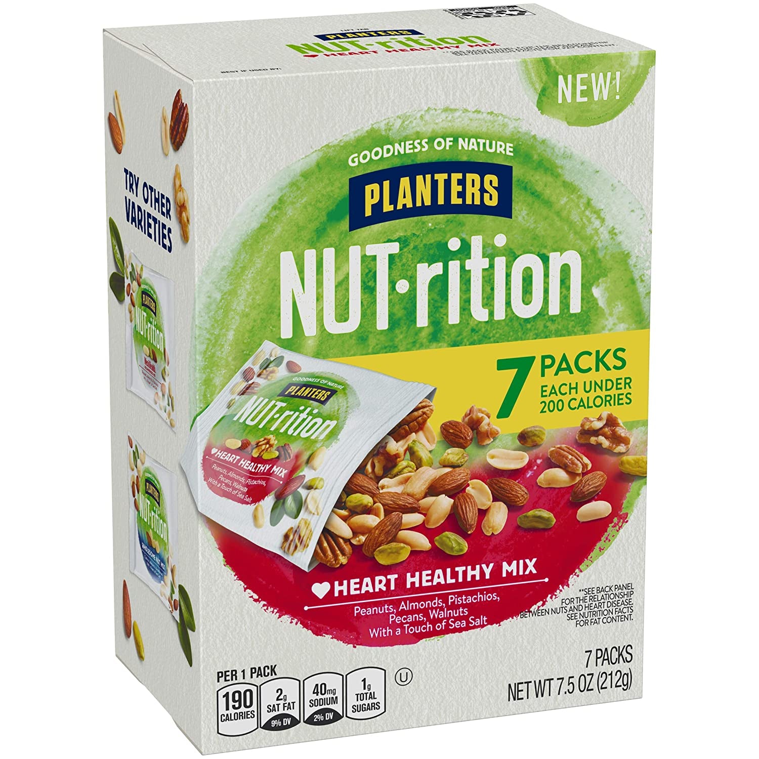 Nut-Rition Heart Healthy Mix with Peanuts, Almonds, Pistachios, Pecans, Walnuts & Sea Salt, 7 Ct Packs