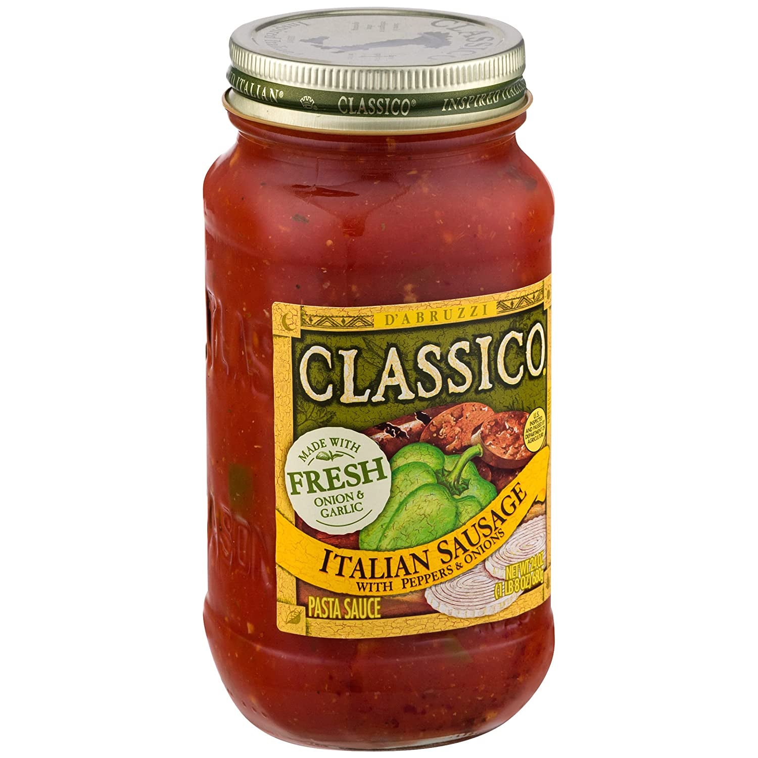 Classico Italian Sausage Spaghetti Pasta Sauce with Tomato, Peppers & Onions (24 Oz Jar)