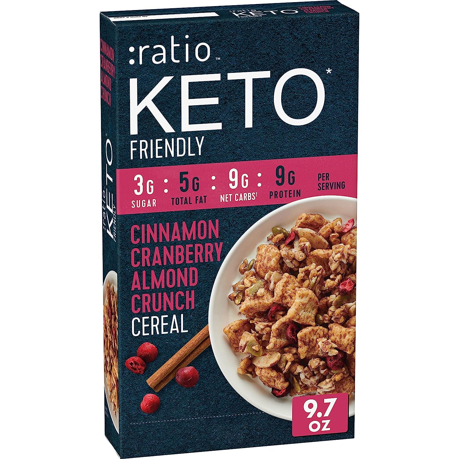 :Ratio Keto Friendly Cinnamon Cranberry Almond Crunch Breakfast Cereal, 9.7 OZ