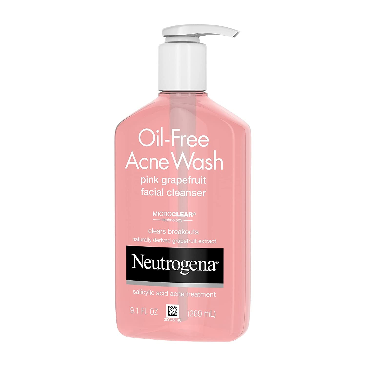 Neutrogena Oil-Free Salicylic Acid Pink Grapefruit Pore Cleansing Acne Wash and Facial Cleanser with Vitamin C, 9.1 Fl. Oz