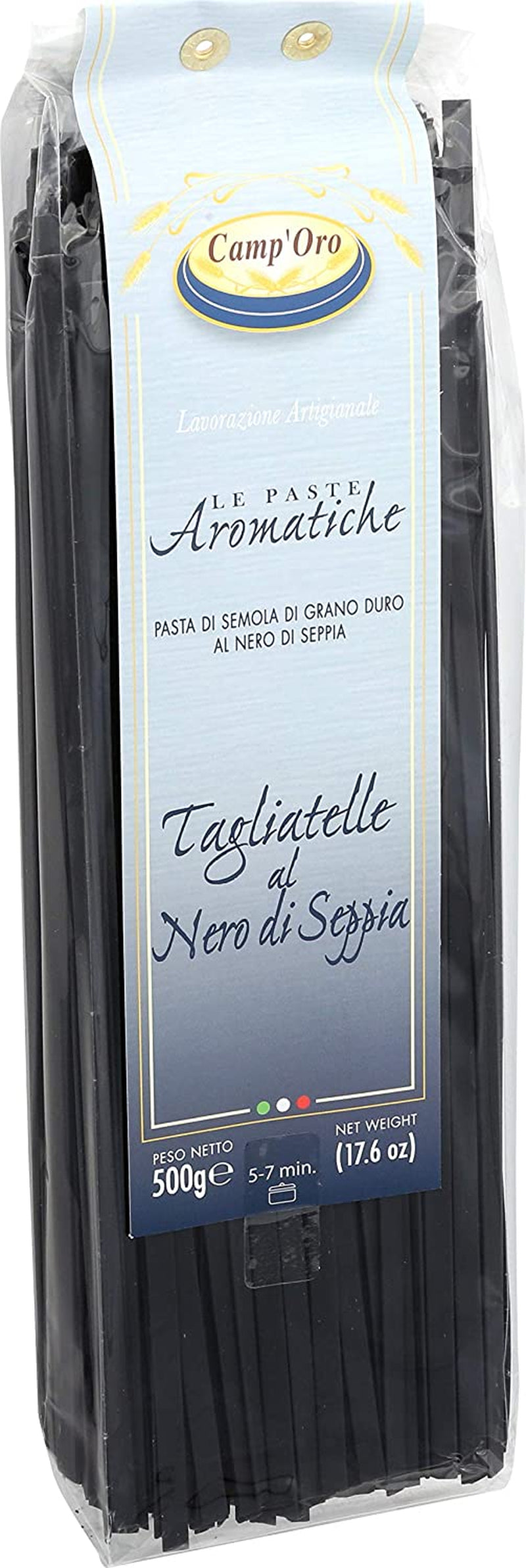 Camp'Oro Le Aromatiche Black Squid Ink Tagliatelle Italian Pasta, Black Squid Ink, 17.6 Oz