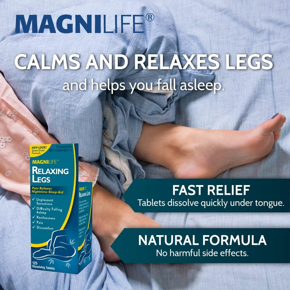 Magnilife Relaxing Legs, Natural Sleep Aid and Pain Reliever, Calms Jerks, Restlessness, and Discomfort - 125 Quick Dissolve Tablets