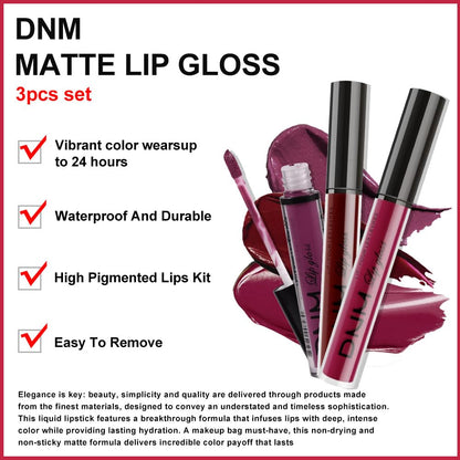 Evpct 3Pcs Dark Red Plum Purple Matte 24-Hour Liquid Lipstick Sets for Women DNM Matte Lipstick Lip Stain Long Lasting 24 Smudge Waterproof Lip Gloss Gift Set Matt Lipsticks Set Matt Liquid Lipstick