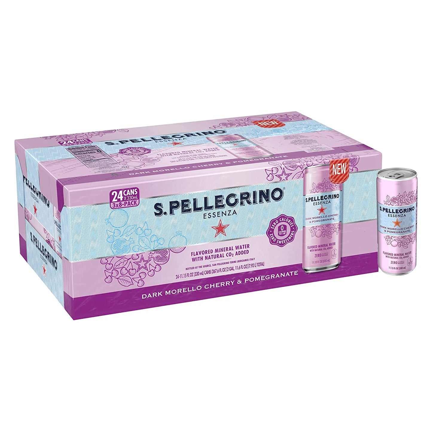 S.Pellegrino Essenza Dark Morello Cherry & Pomegranate Flavored Mineral Water, 11.15 Fl Oz Can (24 Pack)