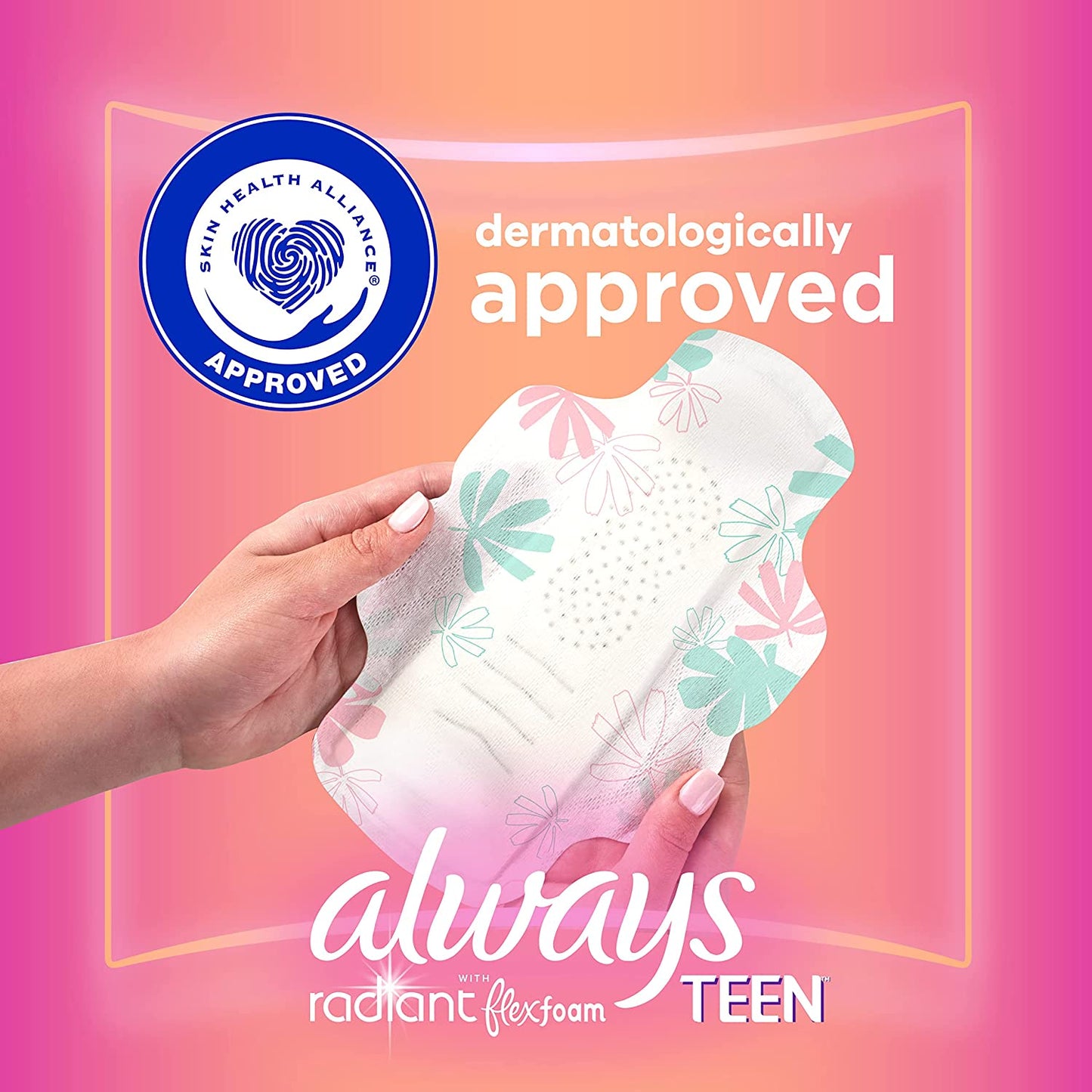 Always Radiant Flexfoam Teen Pads Regular Absorbency, 100% Leak Free Protection Is Possible, with Wings, Unscented, 28 Count