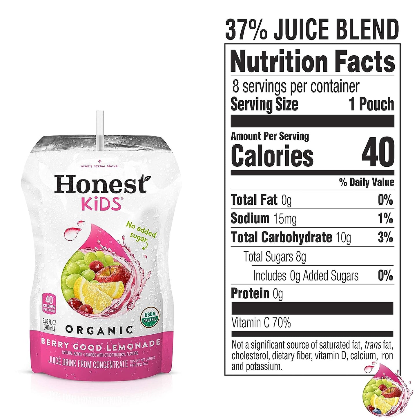 Honest Kids Berry Berry Good Lemonade Organic Fruit Juice Drink, 6.75 Fl Oz, 32 Pack