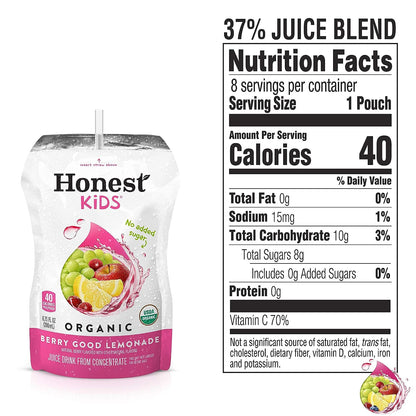 Honest Kids Berry Berry Good Lemonade Organic Fruit Juice Drink, 6.75 Fl Oz, 32 Pack