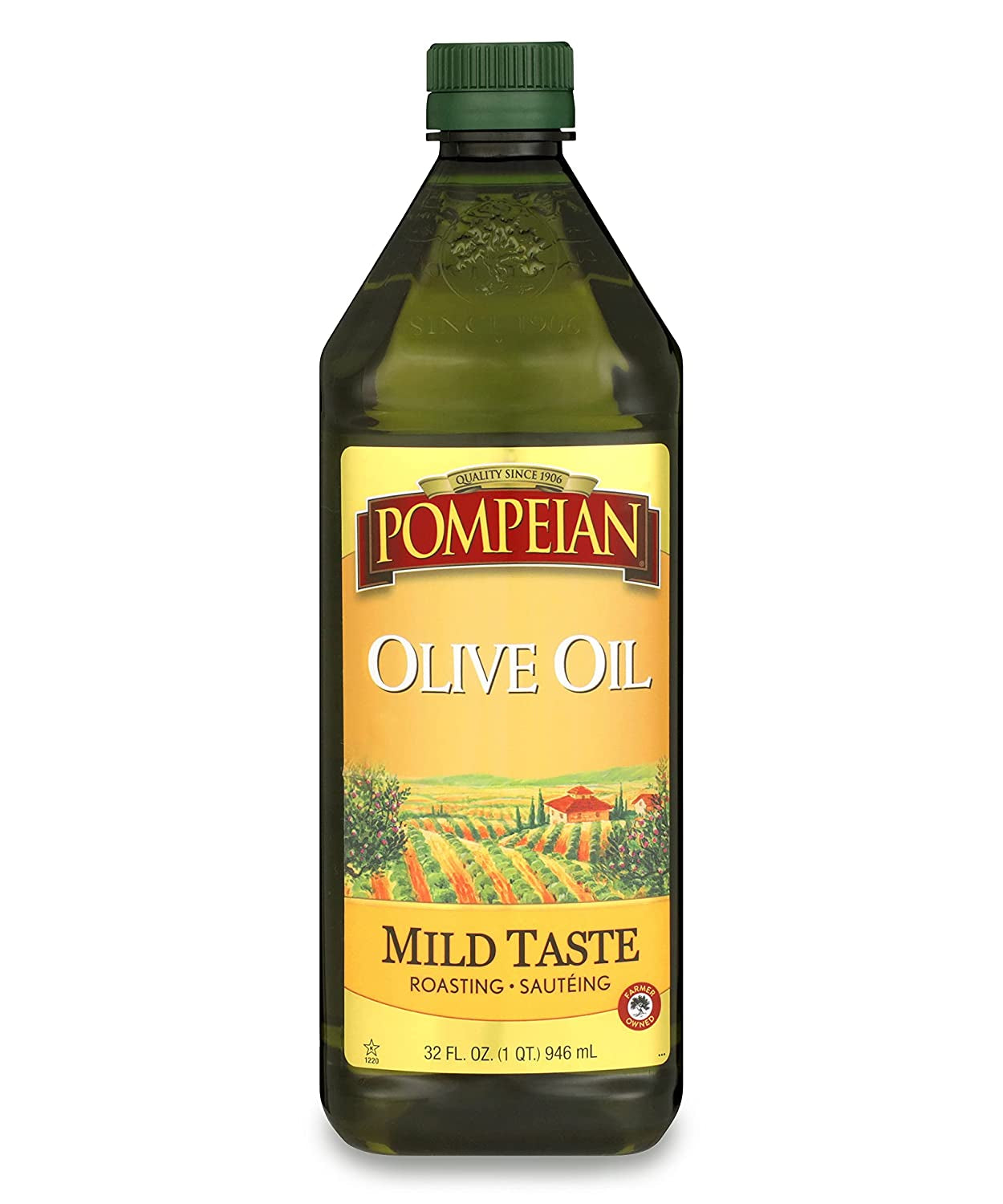 Pompeian Mild Taste Olive Oil, Mild Flavor, Perfect for Roasting & Sauteing, Naturally Gluten Free, Non-Allergenic, Non-Gmo, 32 FL. OZ.