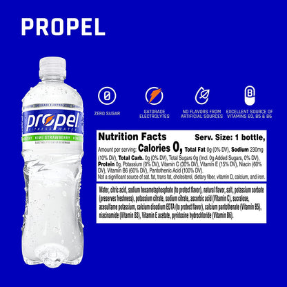 Propel, Kiwi Strawberry, Zero Calorie Sports Drinking Water with Electrolytes and Vitamins C&E, 16.9 Fl Oz (Pack of 12) - Packaging May Vary