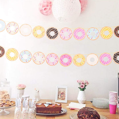 2PCS Donut Party Supplies Party Banners - Donut Food Theme Party/Tea Party Decorations - Doughnut Baby Shower/Birthday Party Garland Wall Decorations Photo Props