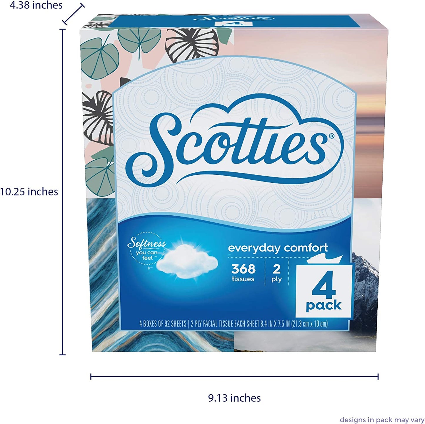 Scotties Everyday Comfort Facial Tissues, 92 Tissues per Box, 4 Pack, 92 Count (Pack of 4)