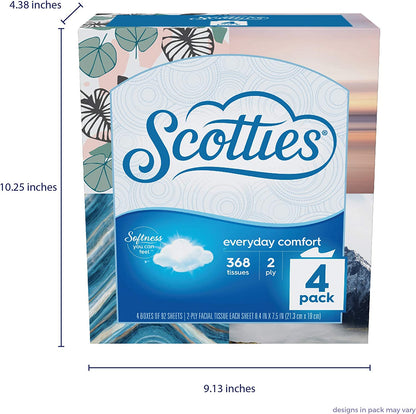 Scotties Everyday Comfort Facial Tissues, 92 Tissues per Box, 4 Pack, 92 Count (Pack of 4)