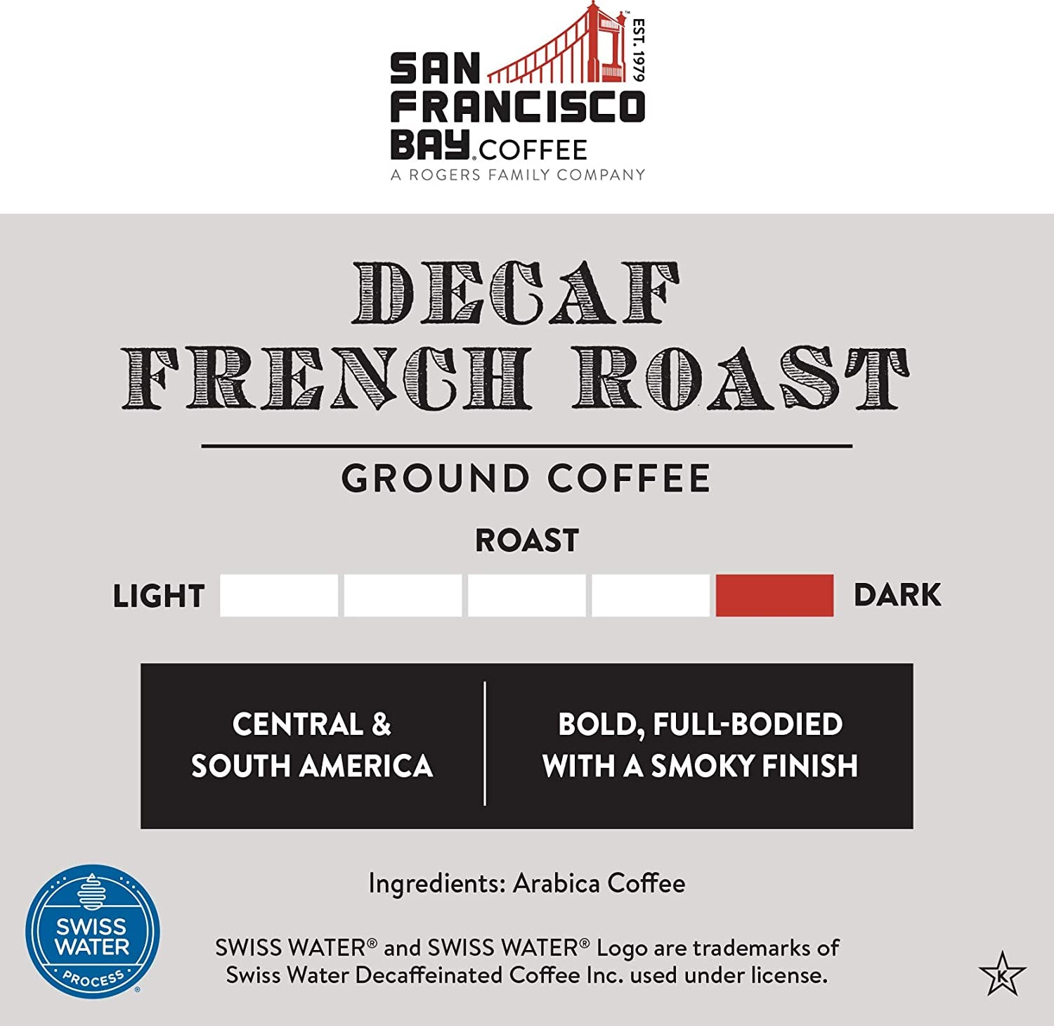 San Francisco Bay Ground Coffee - DECAF French Roast (28Oz Bag), Dark Roast, Swiss Water Processed