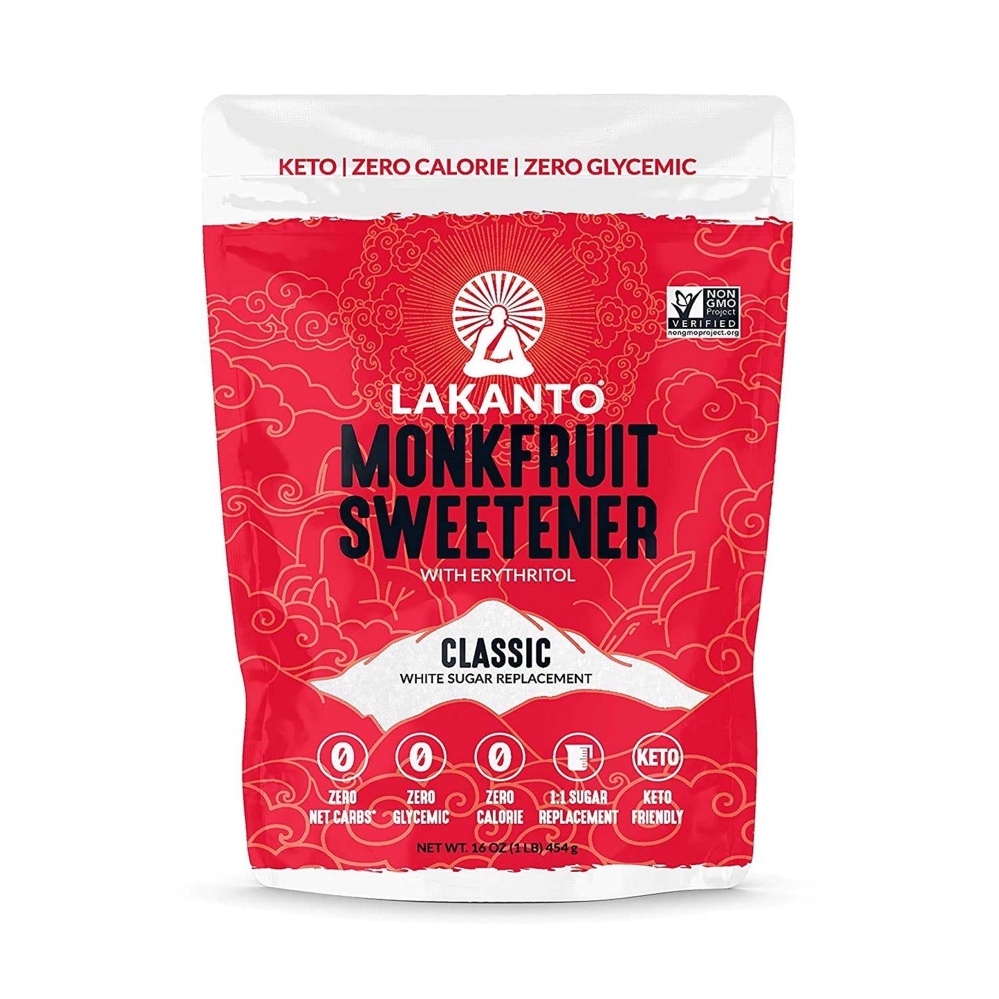 Lakanto Classic Monk Fruit Sweetener with Erythritol - White Sugar Substitute, Zero Calorie, Keto Diet Friendly, Zero Net Carbs, Baking, Extract, Sugar Replacement (Classic White - 1 Lb)