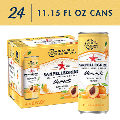 Sanpellegrino Momenti Clementine and Peach Flavored Sparkling Drink, 11.15 Fl Oz (Pack of 24)